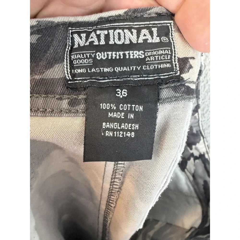 National Outfitters Shorts Mens 36 Gray Camo Canvas Chino 11 Inseam Army Casual